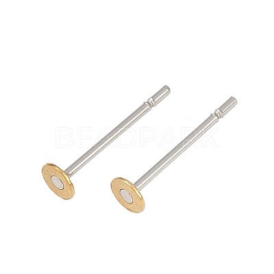 304 Stainless Steel Stud Earring Settings with Flat Round Brass Head X-STAS-R073-01-1