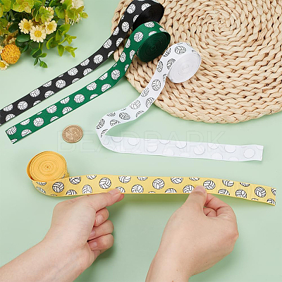 4 Rolls 4 Colors Sport Ball Print Grosgrain Ribbon OCOR-PH0004-07A-1