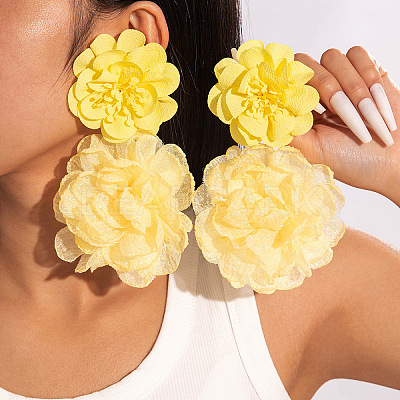 Flower Alloy Cloth Dangle Stud Earrings FS-WGD2E13-07-1