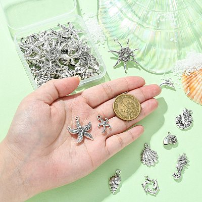 50Pcs 10 Style Tibetan Style Alloy Pendants TIBEP-CJ0003-47-1