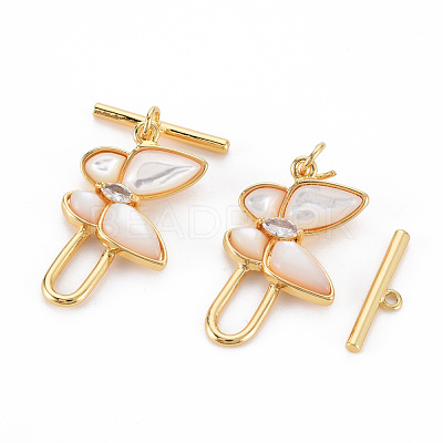 Brass Micro Pave Clear Cubic Zirconia Toggle Clasps KK-S354-297-NF-1