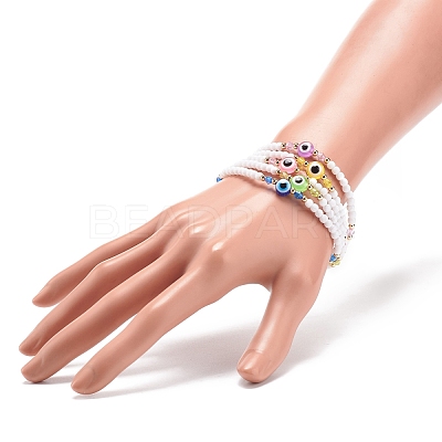 Resin Evil Eye & Acrylic Beaded Stretch Bracelet for Women BJEW-JB08609-1