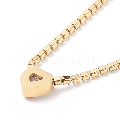 Crystal Rhinestone Heart Pendant Necklace with Tennis Chains X-NJEW-D296-04G-1
