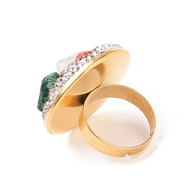 Natural & Synthetic Mixed Gemstone Irregular Beaded Adjustable Ring with Crystal Rhinestone G-I330-10G-1