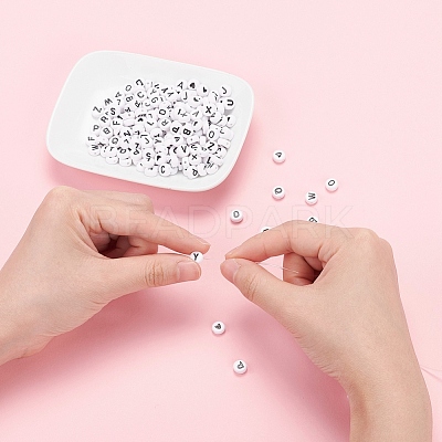 200Pcs 2 Style White Acrylic Enamel Beads SACR-YW0001-04-1