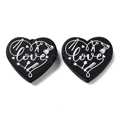 Food Grade Heart with Word Love Silicone Focal Beads SIL-NH0001-01A-1