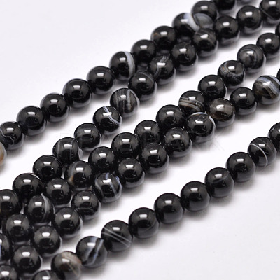 Natural Black Agate Bead Strands G-G962-12mm-12-A-1