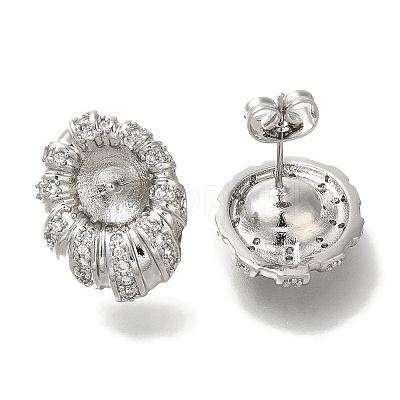 Brass Micro Pave Clear Cubic Zirconia Stud Earring Findings KK-K388-15P-1