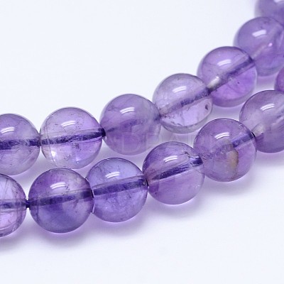 Natural Amethyst Round Bead Strands G-M212-8mm-02A-1