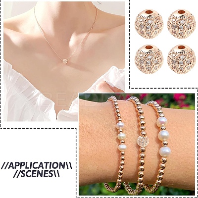 10Pcs Round Brass Micro Pave Cubic Zirconia Beads ZIRC-YW0001-26B-1