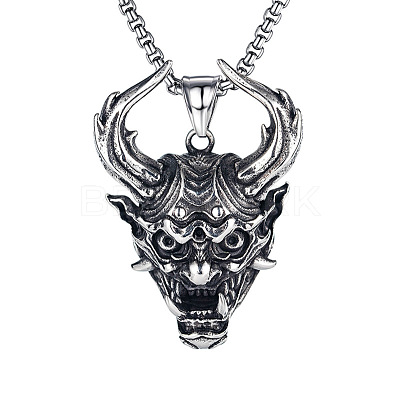 Stainless Steel Evil Skull Pendant Necklace SKUL-PW0001-134-1