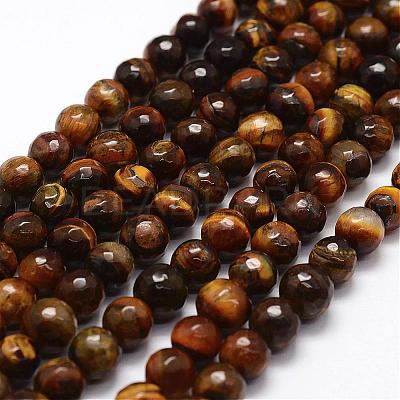 Faceted Natural Tiger Eye Beads Strands G-F364-04-8mm-1