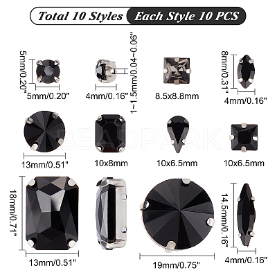 100Pcs 10 Style Sew on Rhinestone RGLA-PH0001-15-1