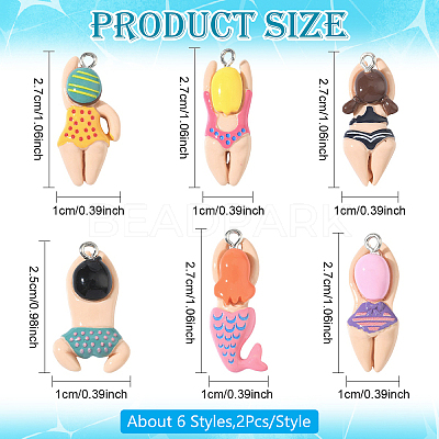 12Pcs 6 Styles Plastic Pendants KY-YW0002-21-1