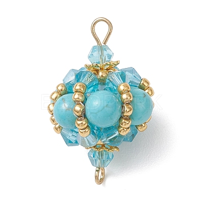 Synthetic Turquoise Round and Glass Seed Beaded Lantern Links Connector Charms PALLOY-MZ01176-05-1