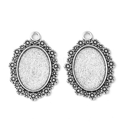 Vintage Tibetan Style Alloy Flower Pendant Cabochon Bezel Settings X-TIBEP-O006-03AS-1