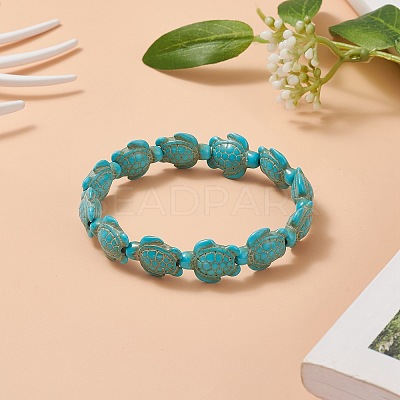 Dyed Synthetic Sea Turtle Beaded Stretch Bracelets for Women BJEW-JB09934-01-1