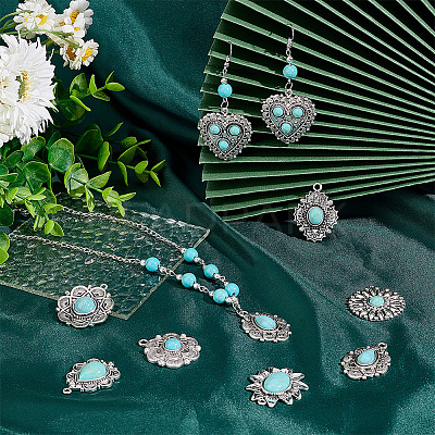 24Pcs 12 Styles Synthetic Turquoise Pendants PALLOY-PH0002-19-1