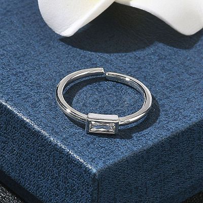 Rectangle Brass with Glass Cuff Rings for Women RJEW-Z111-05P-07-1