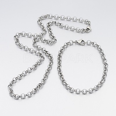 Tarnish Resistant 304 Stainless Steel Cross Rolo Chain Jewelry Sets SJEW-A077-01P-1
