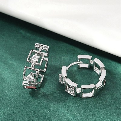 Brass Clear Cubic Zirconia Hoop Earrings EJEW-Q016-02P-1
