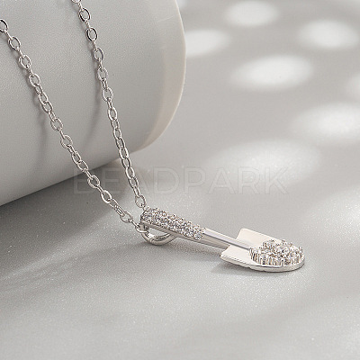 Brass Micro Pave Clear Cubic Zirconia Shovel Pendant Necklaces for Women WG2A015-01-1