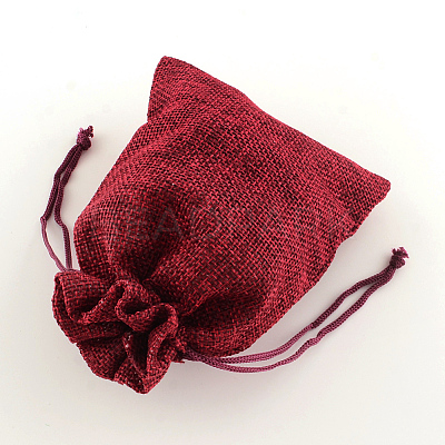 Polyester Imitation Burlap Packing Pouches Drawstring Bags X-ABAG-R004-18x13cm-06-1