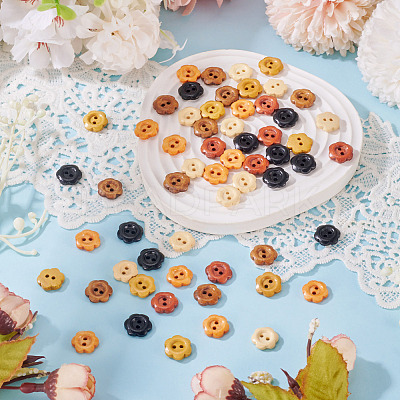 120Pcs 6 Colors 2-Hole Wood Flower Buttons BUTT-TA0001-40A-1