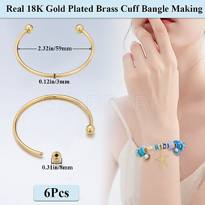 6Pcs Rack Plating Brass Cuff Bangle Making KK-BBC0013-98-1