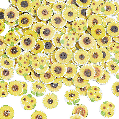200Pcs 2-Hole Printed Wooden Buttons BUTT-SP0001-22-1