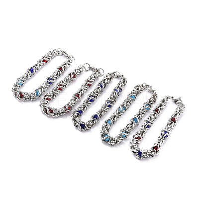 304 Stainless Steel Byzantine Chain Bracelet for Girl Women BJEW-Z011-17P-1