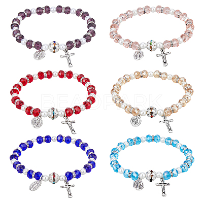6Pcs 6 Colors Glass & Acrylic Imitation Pearl Beaded Stretch Bracelets Set BJEW-FI0001-37-1