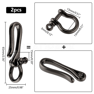 2Pcs Brass Shackle Clasps with Brass S Hook Clasps KK-PH0006-13-1