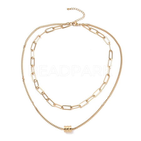 PVD Vacuum Plating 304 Stainless Steel Double Chains Multi Layered Necklace with Column Beaded for Women STAS-E155-11G-1