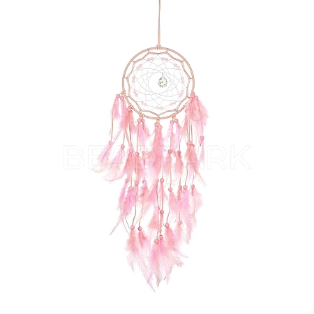 Woven Web/Net with Feather Hanging Ornaments HJEW-G025-03B-1