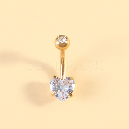 304 Stainless Steel Clear Cubic Zirconia Heart Curved Barbell Belly Rings WG52F32-07-1