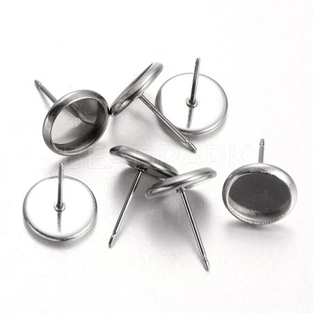 Tarnish Resistant Flat Round 304 Stainless Steel Stud Earring Settings STAS-M227-8mm-1