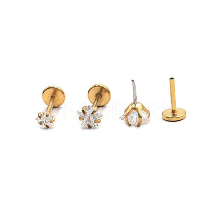 Stainless Steel Clear Cubic Zirconia Threadless Labret Stud WG18B1C-17-1