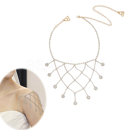 Alloy Crystal Rhinestone Multilayered Flower Tassel Shoulder Bra Body Chains AJEW-WH0752-575G-1