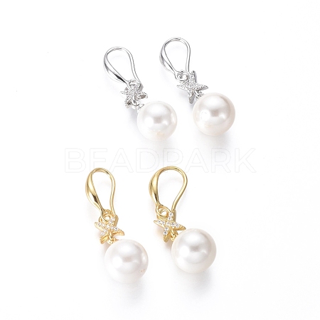 Shell Pearl Dangle Earrings EJEW-G263-15-1