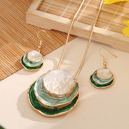Three Flat Round Zinc Alloy Enamel Pendant Necklaces & Dangle Earrings Sets WGCF00E-06-1