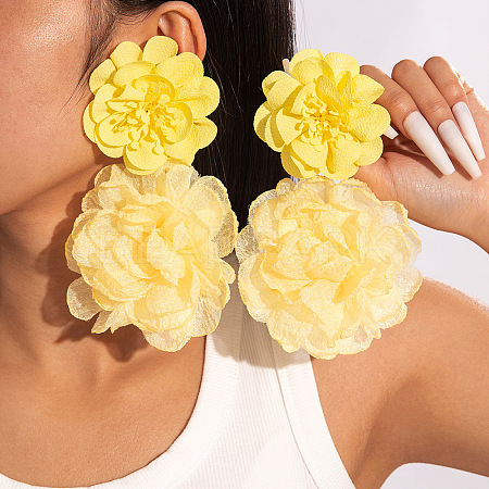 Flower Alloy Cloth Dangle Stud Earrings FS-WGD2E13-07-1