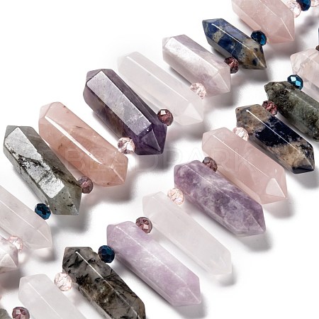 Natural Amethyst & Rose Quartz & Quartz Crystal & Blue Spot Jasper & Lepidolite & Labradorite Beads Strands G-H247-06A-1