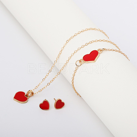 Heart Alloy Enamel Link Bracelets & Stud Earrings & Pendant Necklaces for Women FS-WG7E308-03-1
