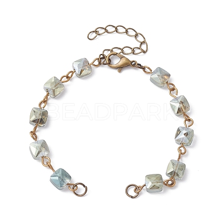 Square Faceted Glass Beaded Link Chain Bracelet Making AJEW-JB01150-52-1