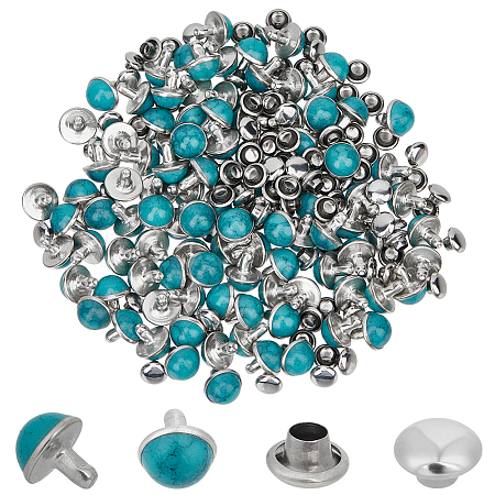 100Pcs Brass with Synthetic Turquoise Rivets KK-CL0001-01B-1