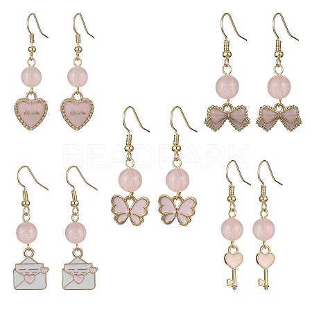 Valentine's Day Alloy Enamel Dangle Earrings with Brass Pins EJEW-JE05330-1