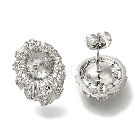 Brass Micro Pave Clear Cubic Zirconia Stud Earring Findings KK-K388-15P-1