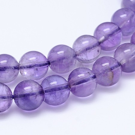 Natural Amethyst Round Bead Strands G-M212-8mm-02A-1