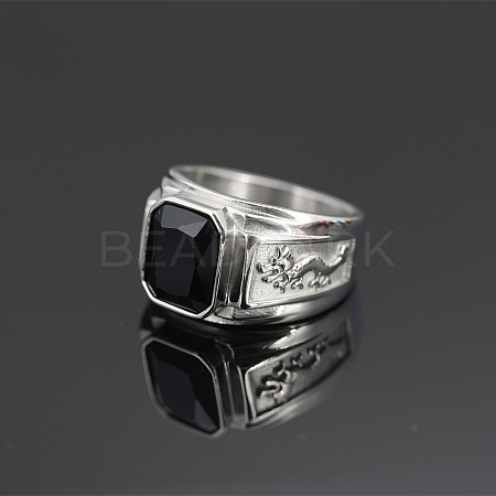 Rectangle 304 Stainless Steel with Cubic Zirconia Finger Rings for Men FS-WG909F6-12-1
